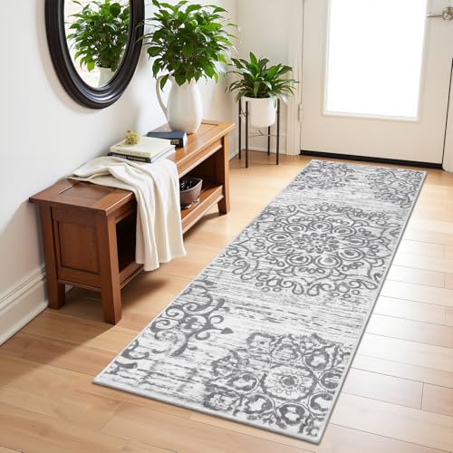 HEBE Hallway Runner Rug 2'x6', Washable Non Slip Kitchen Rug Runner - color: Grey, size: 2' x 6' (Rectangular)