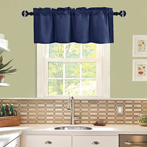 JIUZHEN Navy Blue Valance Curtains for Window 1 Panel, 52 x 18 Inches - color: Navy Blue, size: 52"W x 18"L (Pack of 1)