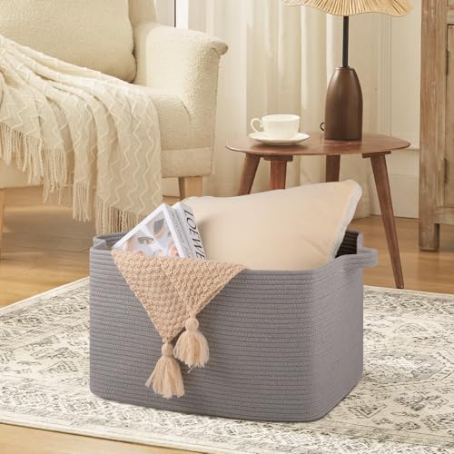 OIASKET 65L Extra Large Blanket Basket Living Room, 19.7"x15.8"x11.8" - color: Light Grey, size: 19.7"x15.8"x11.8"