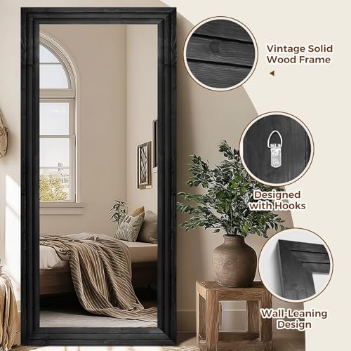 Full Length Mirror, 76 x 34 Inch Solid Wood Floor Mirror, Black - color: Black, size: 76"L x 34"W