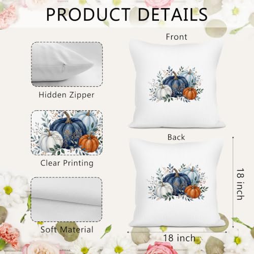 Farmhouse Blue Fall Pumpkin Throw Pillow Covers 18x18 Set of 2 - color: Hello Pumpkin2