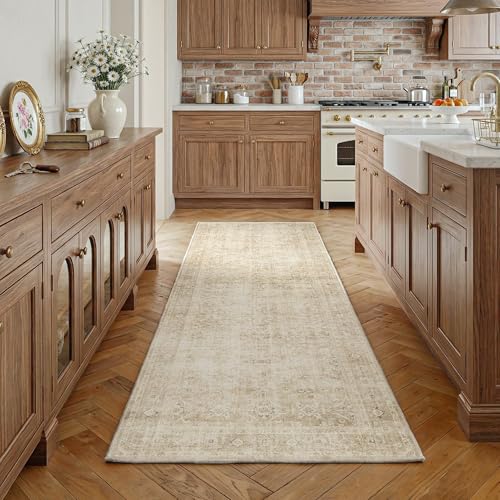 FMFUNCTEX 2x5 Washable Hallway Runner Rug Beige Vintage Neutral Non Slip - color: Beige, size: 2' x 5' (Rectangular)
