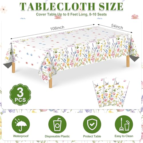 3 Pack Wildflower Plastic Tablecloths, Disposable Tea Party Table Cloth - color: Wildflower