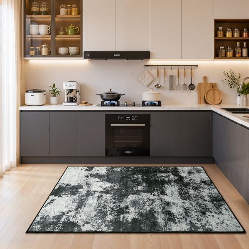 Merelax 3x5 Back Grey Area Rug Washable Non-Slip Low Pile Entryway Carpet - color: Black Grey, size: 3' x 5'(36''x60'')