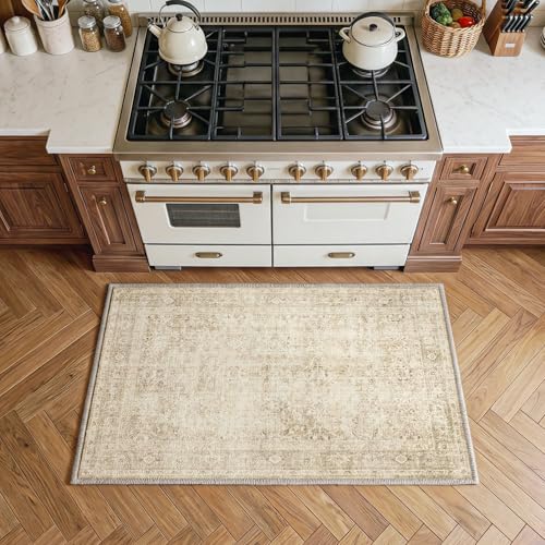 FMFUNCTEX 2x3 Washable Beige Vintage Neutral Small Area Rug for Entryway - color: Beige, size: 2' x 3' (Rectangular)