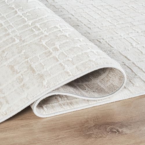 Abani Beige Area Rug - 4x6 Area Rugs for Bedroom - Vera Collection Geometric Grid Pattern - Non-Shedding, Easy to Clean Durable Rugs for Living Room, Bedroom or Office, Pet & Child Friendly