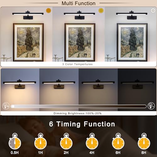 Black Picture Lights Battery Operated 16” Frame light Rechargeable Gallery Lighting Remote Wireless Art Light for Painting Dimmable Display Lights with Timer Wall Sconce for Portrait Dartboard - color: Battery Operated Black, size: 16 Inch