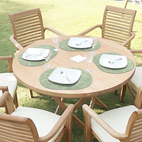 ADRIMER Oval Placemats Set of 6, Wipeable Faux Leather, Green - color: Green
