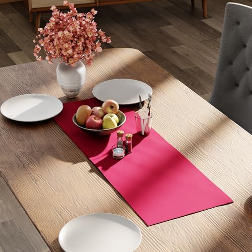 Encasa XO Table Runner, Cotton Canvas Dining Runner 13"x36" - color: Hot Pink, size: 13x36 in