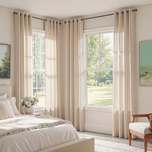 MYSKY HOME Taupe Striped Linen Curtains for Bedroom 63 Inches 2 Panels - color: B-taupe, size: 52"W x 63"L (Pack of 2)