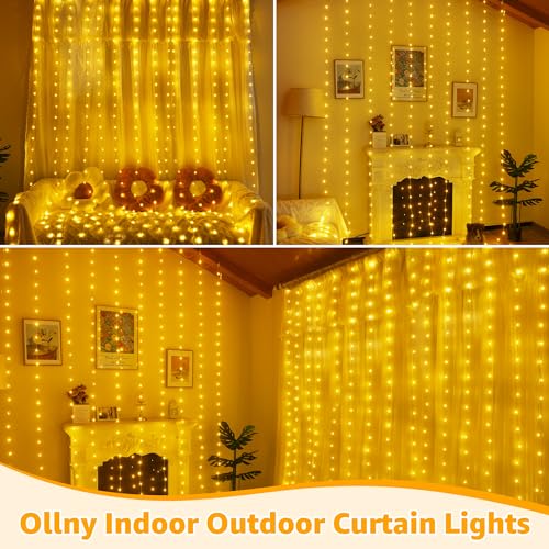 Ollny Curtain Lights 300LED 9.8ftx9.8ft, Connectable IP67 (Warm White) - color: Warm White, size: 9.8 ft