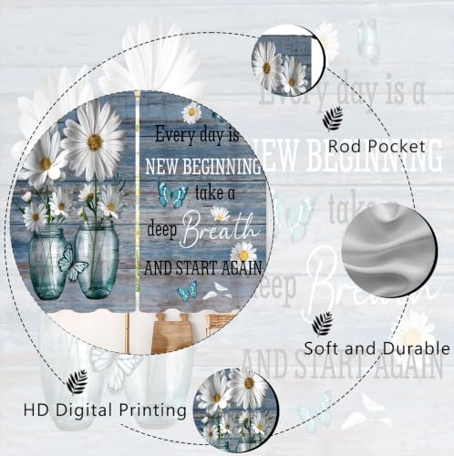 Farmhouse Rustic Daisy Flower Kitchen Curtains 2 Panels Teal Blue Plank Inspirational Quote Small Short Cafe Tier Window Treatment Drapes Butterfly Bathroom Bedroom Curtain 27.5W X 39L Inches - color: 10 Farmhouse Rustic Daisy, size: 27.5"W x 39"L (Pack o