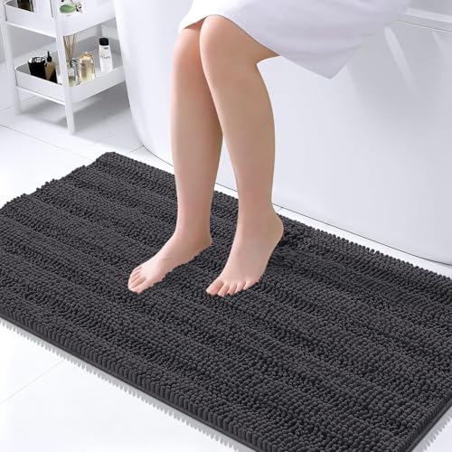 OLANLY Thick Large Bathroom Rugs 45x27, Soft Chenille Bath Rugs, Dark Grey - color: Dark Grey, size: 45" X 27"