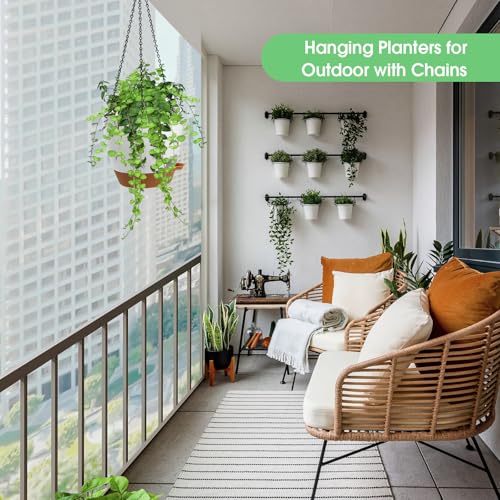 8'' Self Watering Hanging Planters with 2 Kinds of Plant Hangers,2 Pack - color: Ivory+black+white, size: 8''
