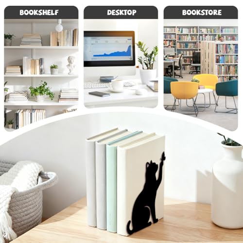 Peacoblue 5.3"x4.3"x7.9" Metal Bookends, Heavy Duty Book Ends for Shelves - style: Cat and Dog