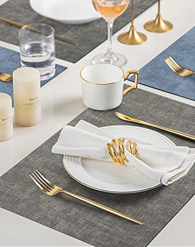 SUEH DESIGN Leather Placemats Table Mats Set of 6, Denim Blue & Smoky Gray - color: A: Denim Blue & Smoky Gray
