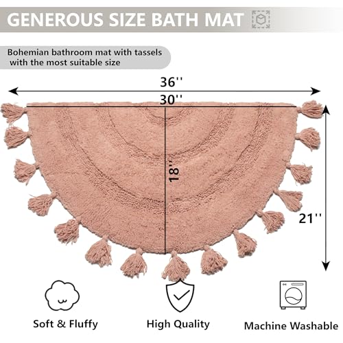 KOEXM Half Circle Boho Bathroom Rugs with Tassels 100% Cotton - color: Blush Pink, size: 1'10" x 3'1" (Semicircular)