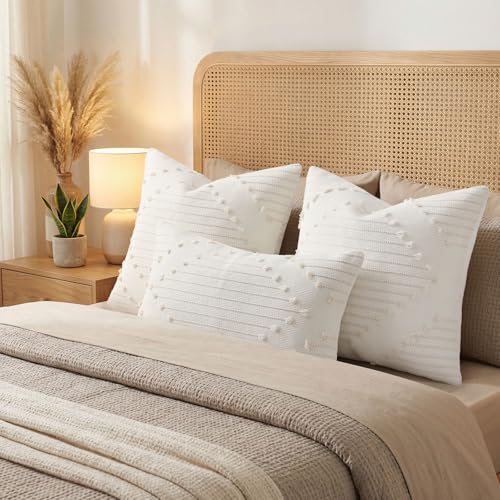 Mecatny Boho Outdoor Throw Pillow Covers 16x16 Set of 2 Beige & Cream White - color: Beige, size: 16" x 16" (Pack of 2)