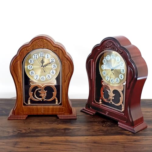Antique Mantel Clock with Pendulum, Battery Operated(9.64" x 11.02") - color: Dark Brown