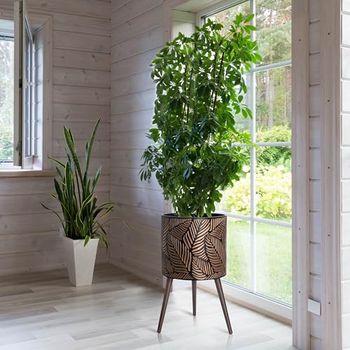 D'vine Dev 16 Inch Planter Pot with Wood Stand, Bronze/Grey, 88-L-E-6 - color: Bronze/Grey, size: XX-Large