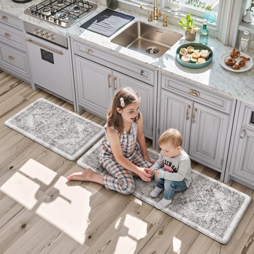 KIMODE Anti Fatigue Kitchen Mats, 2 PCS Cushioned Kitchen Rugs and Mats - color: Grey/Multi, size: 47"L x 17.3"W x 0.47"Th + 29"L x 17.3"W x 0.47"Th
