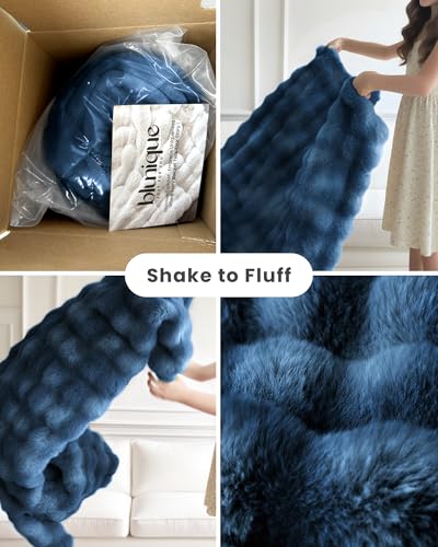 Ultra Soft Cozy Faux Fur Throw Blanket, Fuzzy Plush Thick Bubble Blanket, Oversize Luxury Fluffy Blanket for Couch, Sofa, Bedroom, and Living Room,50x60 Inches,Blue - color: Blue, size: Throw(50" X 60")