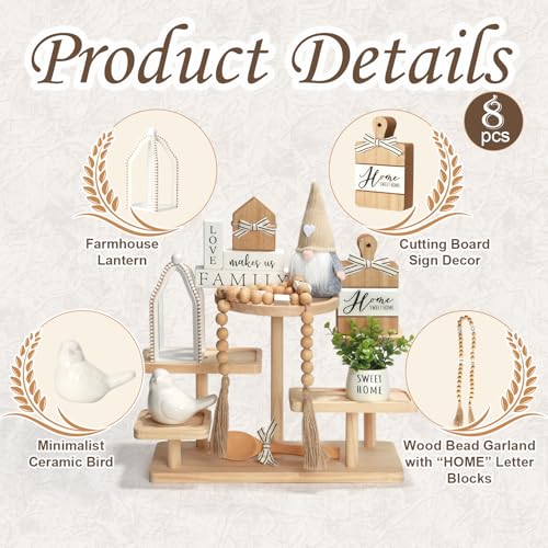 Farmhouse Tiered Tray Decor Set 8 PCS Sweet Home Tabletop Decorations - color: Home