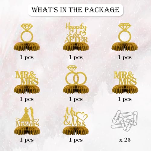 Maicaiffe Mr & Mrs Table Honeycomb Centerpieses Decorations - Glitter 8 Pcs Wedding Engagement Party Table Toppers Decor - Bridal Shower - Wedding Party Decoration Supplies