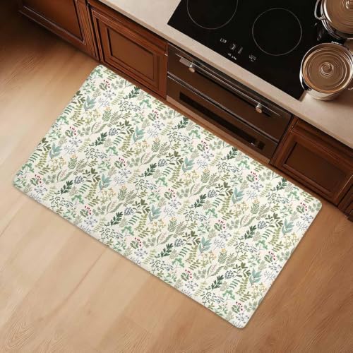 Kitchen Floor Mat 36x20in Waterproof Anti-Fatigue Kitchen Mats - color: Green Leaves and Brunches