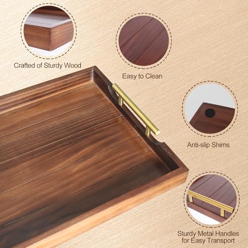 SXNOWS Large Wooden Serving Tray with 2 Sets of Handles,Dark Brown - color: Rustic Brown-large