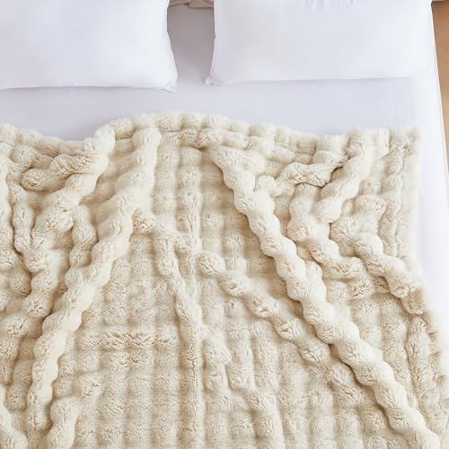 50"x60" Ultra-Soft Fuzzy Faux Fur Throw Blanket, Khaki - color: Bubble Khaki, size: Throw (50" x 60")