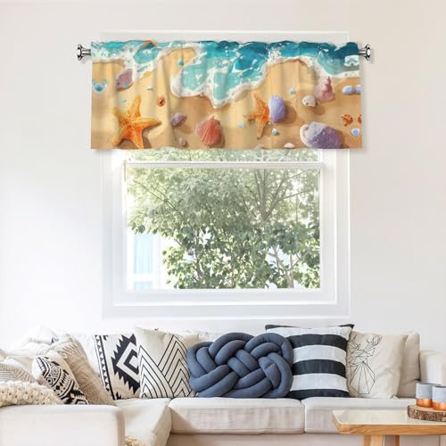 Beach Starfish Curtain Valance Short Rod Pocket Window Treatment for Living Room Bedroom Kitchen Bathroom 1 Panel 54" W x 18" L - color: Beach Starfish