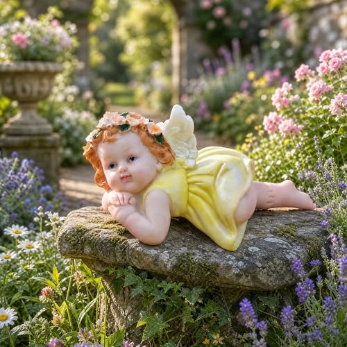 XJar Resin Garden Fairy Figurine, Lying Hand Painted Yard Decor Statue - color: Fairy - Prone Posture