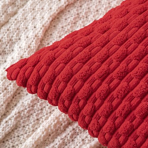 MIULEE Christmas Decorative Throw Pillow Covers 16x16 Red Textured Corduroy - color: Red, size: 16" x 16" (Pack of 2)