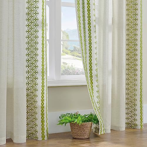 Bohemian Curtains 96 Inches Long 2 Panels set for Bedroom Living Room Grommet Embroidered Flax Linen Curtains Semi Sheer Drapes Farmhouse Decor Office Dining Room, 52x96 Inch Length, Sage Green - color: Sage Green, size: 52"W x 96"L (Pack of 2)