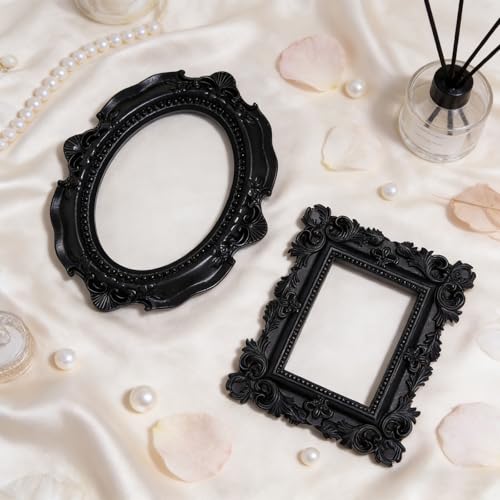 6 Pcs Mini Frames, Black Small Vintage Picture Frames Antique Resin Photo Frame for DIY Craft Galley Wall Hanging Jewelry Display Shooting Photo Props Christmas Decor (Without Backings) - color: Black, style: Style 1