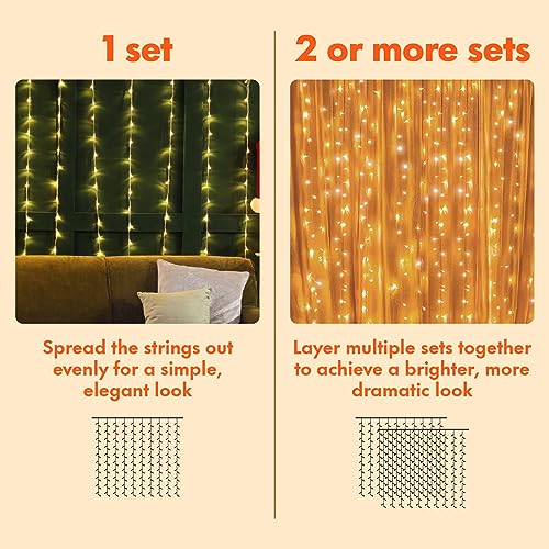 Twinkle Star 300 LED Window Curtain String Lights, Warm White, 2 Pack - color: *Warm white, size: 300 LED-2PACK