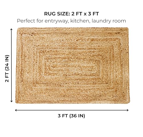 THE BEER VALLEY Jute Braided Rug 2x3 Feet - Natural - color: Natural, size: 2' x 3' (Rectangular)