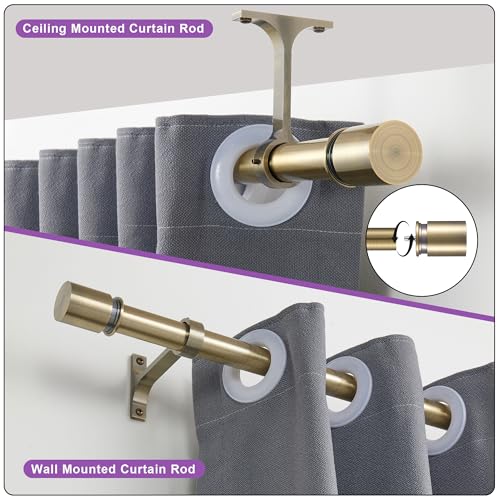 Curtain Rods for Windows 144 to 164 Inches - Aluminium Finials and Brackets - 1 Inch Decorative Window Rods - Adjustable Heavy Duty Curtain Rod - Wall & Ceiling Mounted - Anqiue Bronze - color: Anqiue Bronze, size: 144-164"