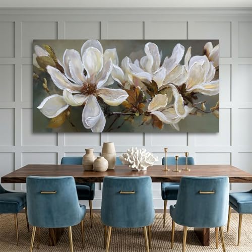 Flower Wall Art - Large Textured Floral Canvas Paintings for Living Room Decor, White Flower Pictures Wall Art, Vintage Wall Art for Living Room, Flower Pictures Wall Decor 29×58IN - color: Brown, size: 58"L x 29"W