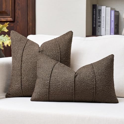 Textured Boucle Throw Pillow Covers 20x20 Inch Set of 2 Brown - color: Brown, size: 20" x 20" (Pack of 2)