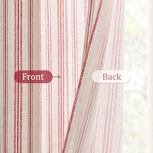 MYSKY HOME Red Striped Linen Curtains for Girls Bedroom 84 Inches 2 Panels - color: B-red, size: 52"W x 84"L (Pack of 2)