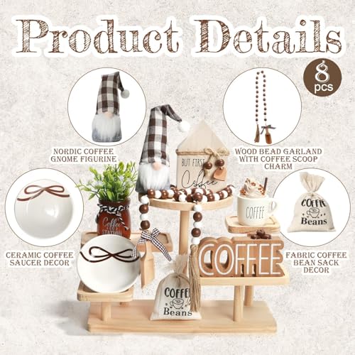 Coffee Bar Decor, 8 PCS Coffee Decorations for Tray Table Centerpieces - color: Coffee