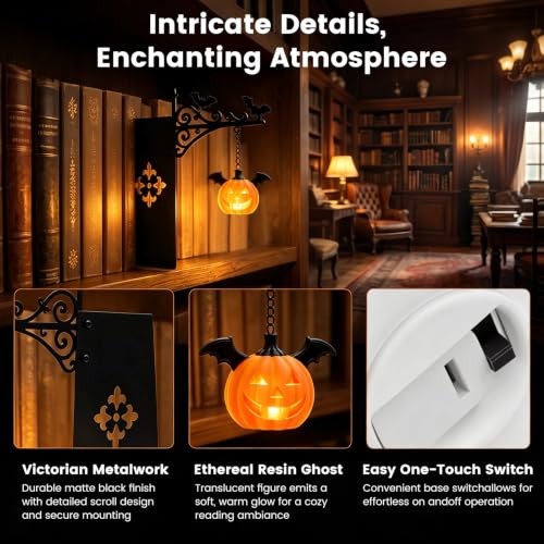 Halloween Lights Mini Lantern for Book Shelf,Pumpkin Hanging Lamp Book Ends - color: Orange Pumpkin