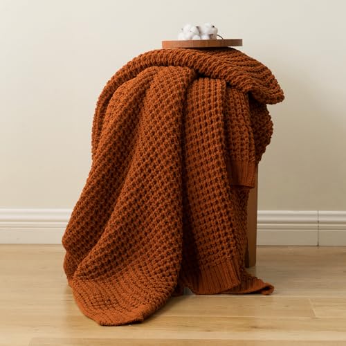 Waffle Knit Blanket Throw, Fall Caramel Throw Blanket for Couch, 50"x60" - color: Caramel, size: 50"x60"
