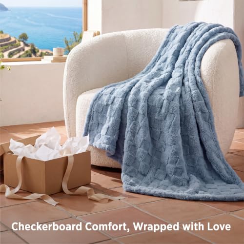 Bedsure Checkered Soft Cozy Twin Blanket for Bed, Ashley Blue,60"×80" - color: 02 Ashley Blue, size: Twin (60" X 80")