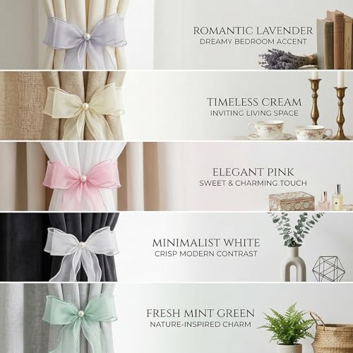 White Lace Bow Curtain Tiebacks 6-Pack, Vine Floral Curtain Holdbacks - color: Creamy Ivory