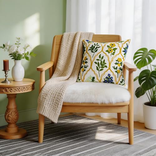Alysheer Floral Embroidered Throw Pillow Cover 18"x18", 2pcs Mustard Blue - color: - Blue Mustard, size: 18" x 18" (Pack of 2)