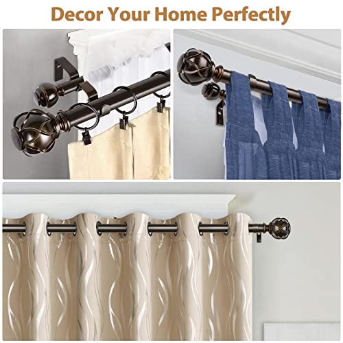 KAMANINA Double Curtain Rod for Windows 48 to 84 Inch, Adjustable, Bronze - color: Antique Bronze, size: 48-84"