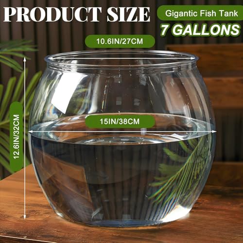 Geelin 7 Gallon Plastic Fish Tank Large Bowl Shatterproof with Crystal Clear Clarity for Terrarium, Flower Vase Centerpiece Gift for Fish Lovers (Round) - size: 7 Gallon, style: Round